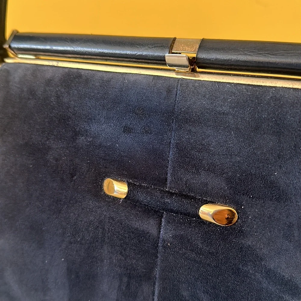 Vintage Naturalizer Blue Suede Leather Top Handle Frame Purse Bag Pocketbook